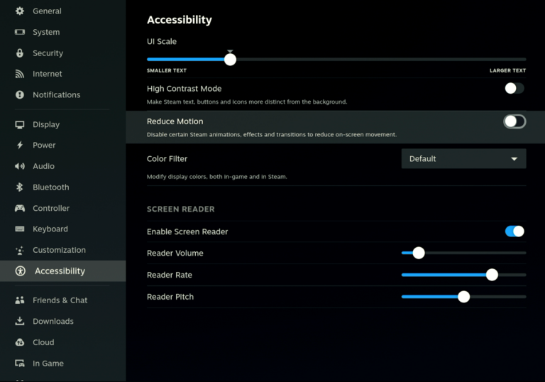 New accessibility settings in Beta