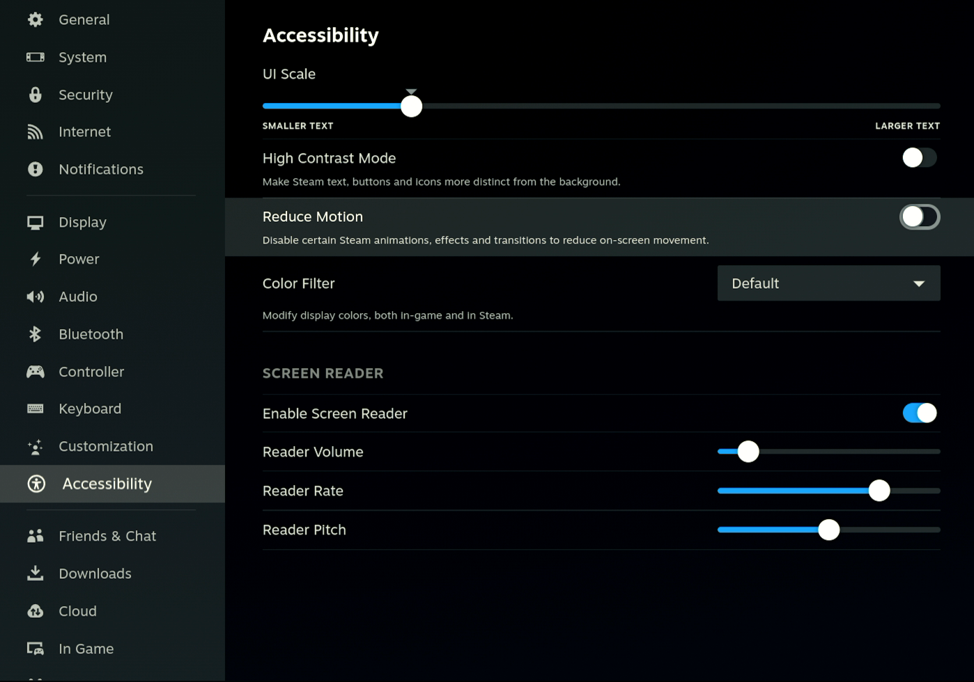 New accessibility settings in Beta